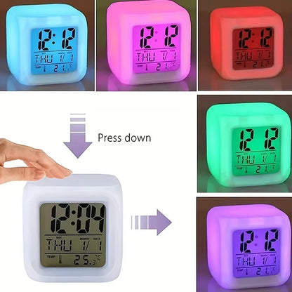 1Pc Lovely Colorful Change Alarm Clock, Cube Alarm Clock, Creative Home Alarm Clock, Luminous Small Alarm Clock