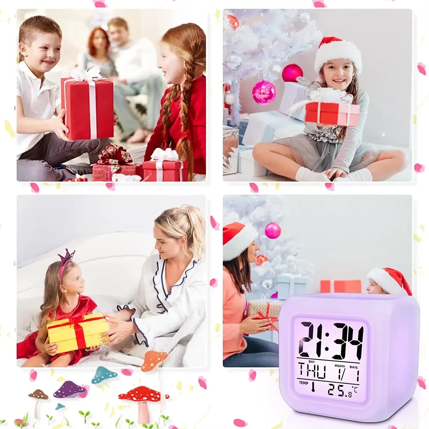 1Pc Lovely Colorful Change Alarm Clock, Cube Alarm Clock, Creative Home Alarm Clock, Luminous Small Alarm Clock