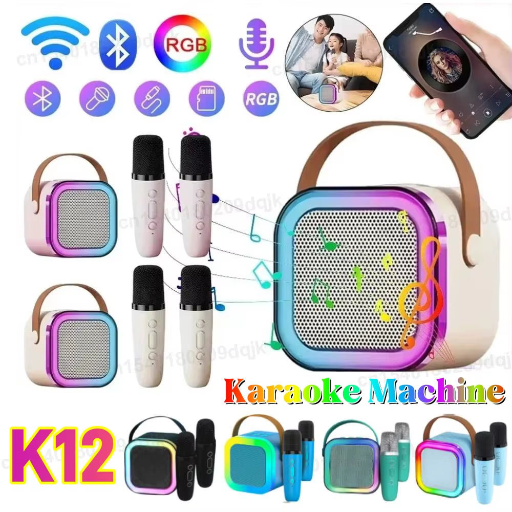 Hot K12 Bluetooth Speaker Portable Home Cute Karaoke Mini Wireless Audio with 1/2 Microphone K Song Family Singing Machine