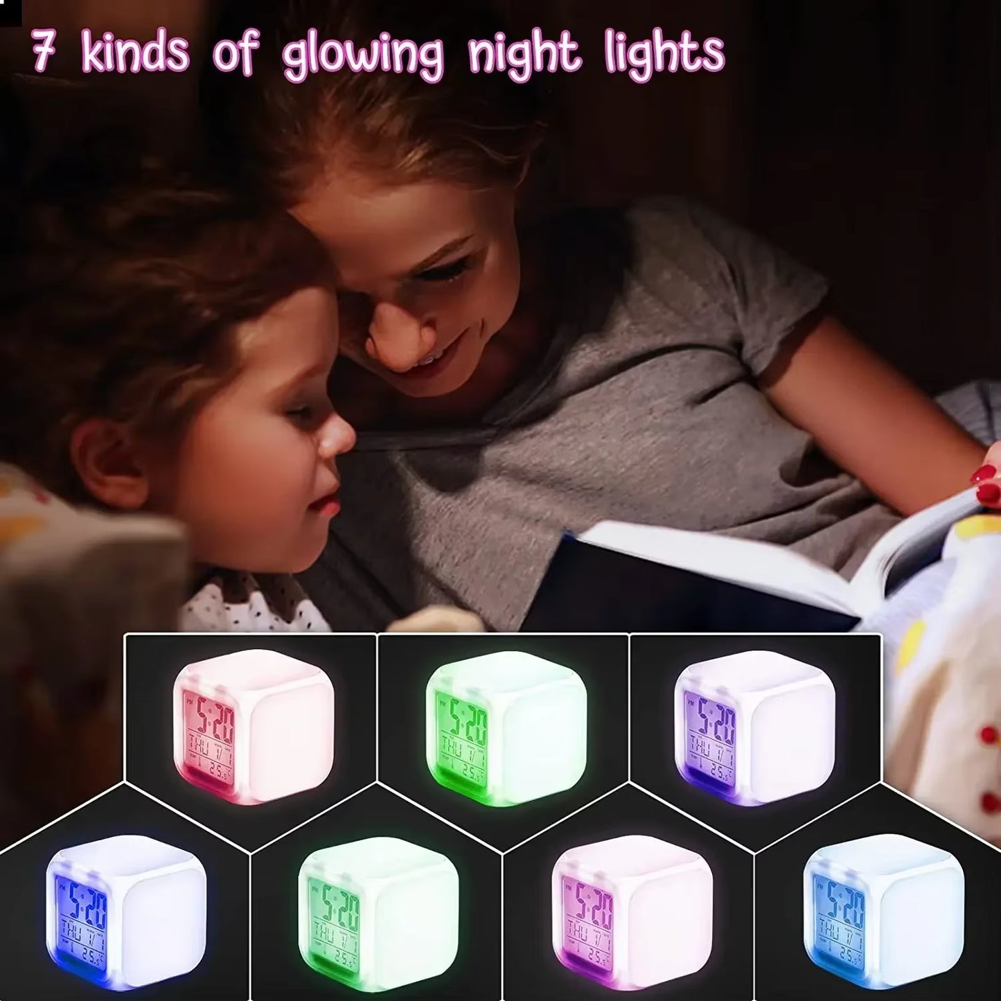 1Pc Lovely Colorful Change Alarm Clock, Cube Alarm Clock, Creative Home Alarm Clock, Luminous Small Alarm Clock