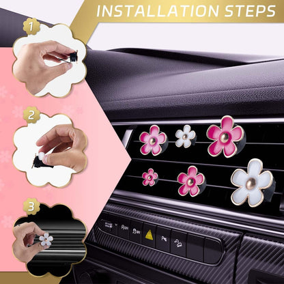 6 PCS Car Air Vent Clips Colorful Daisy Flower Car Air Freshener Clip Air Conditioning Outlet Clip for Car Interior Decoration Accessories (2 Size, White, Pink, Red)