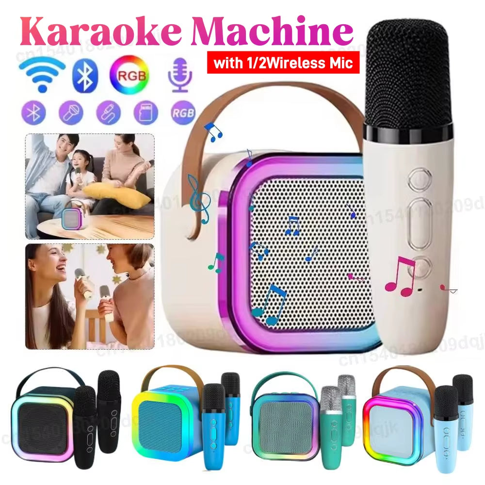 Hot K12 Bluetooth Speaker Portable Home Cute Karaoke Mini Wireless Audio with 1/2 Microphone K Song Family Singing Machine