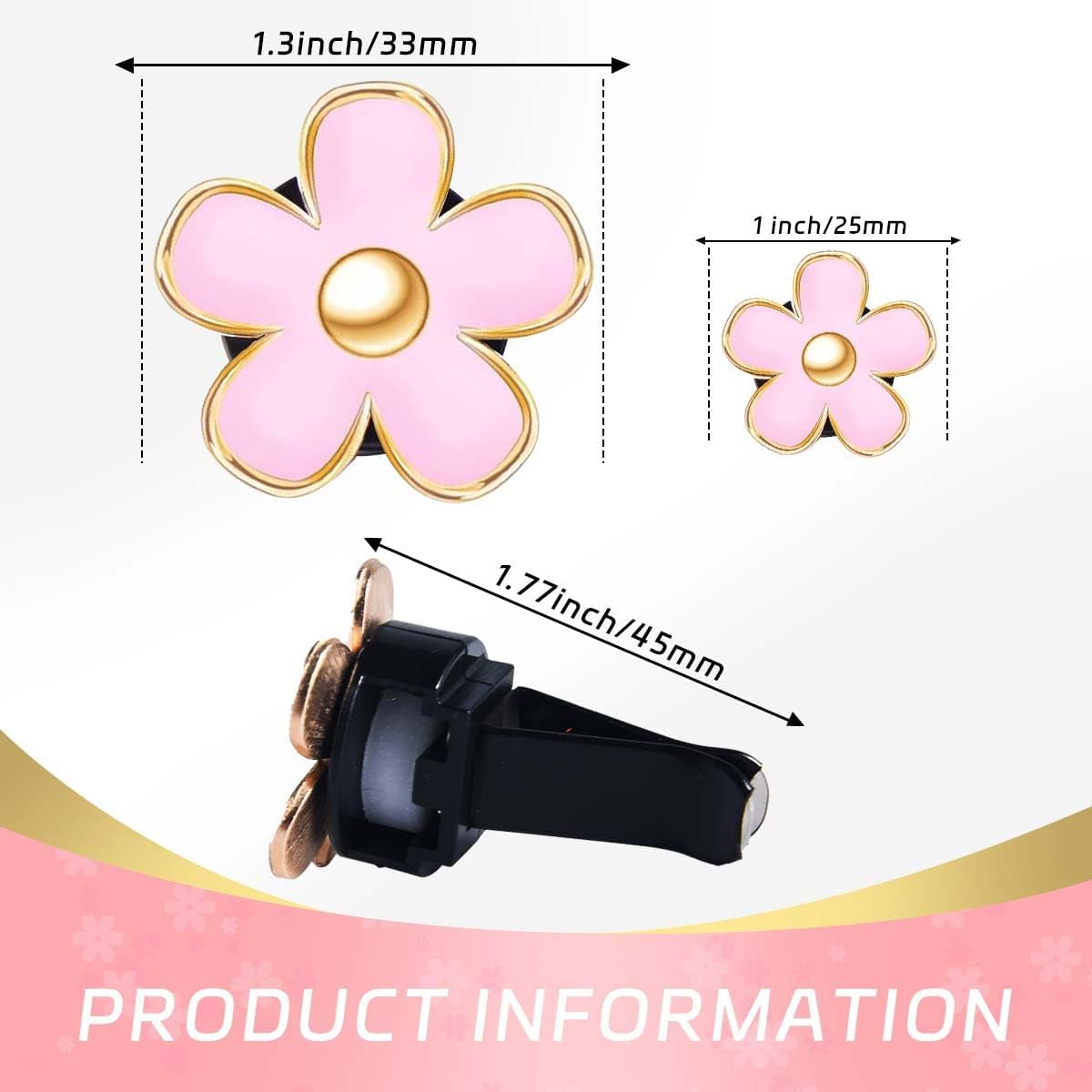 6 PCS Car Air Vent Clips Colorful Daisy Flower Car Air Freshener Clip Air Conditioning Outlet Clip for Car Interior Decoration Accessories (2 Size, White, Pink, Red)